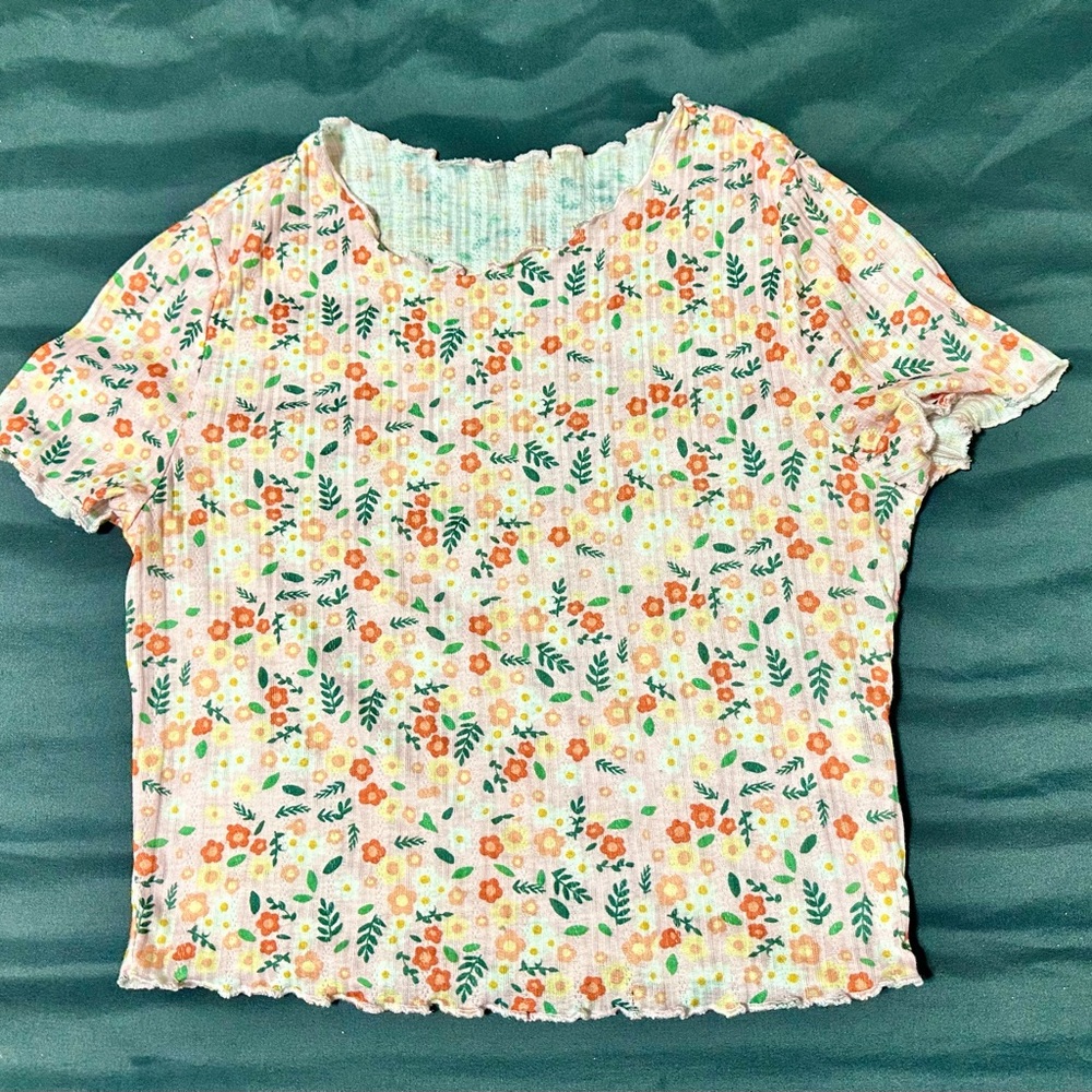 Floral Crop Top Lettuce Trim Tee